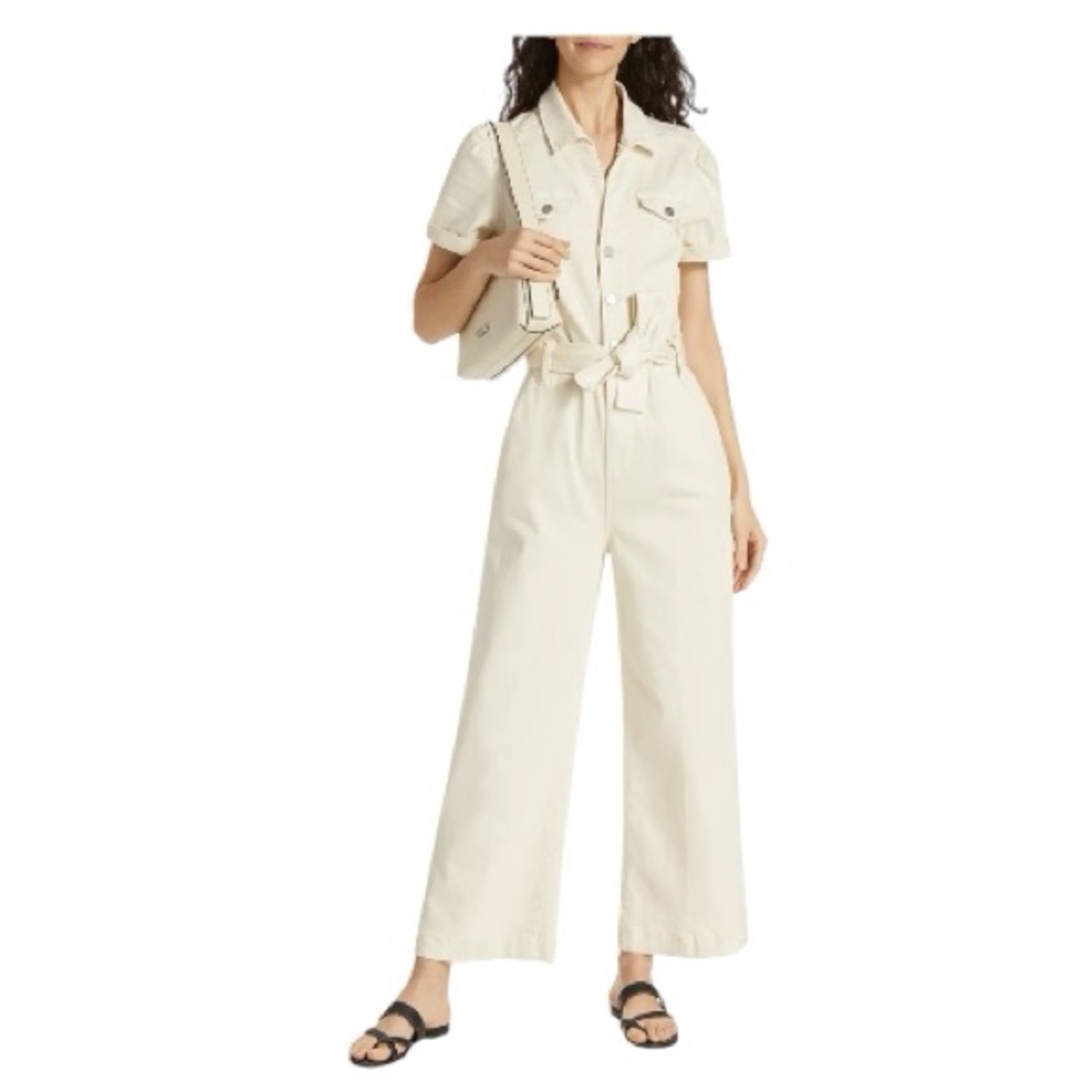 NEW Paige Anessa Stretch-Denim Cream Jumpsuit - Picture 2 of 16